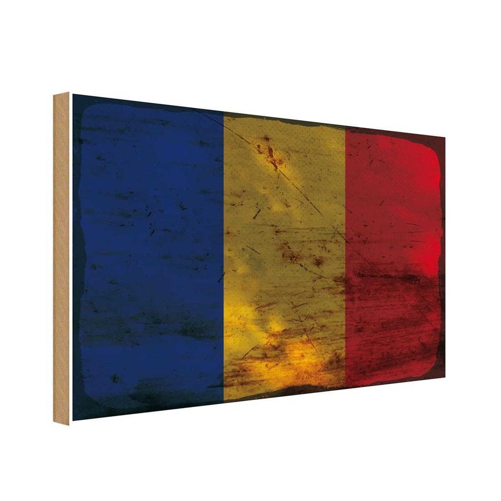 Holzschild 12x18 cm Rumänien Romania Rost Flagge Fahne Wappen