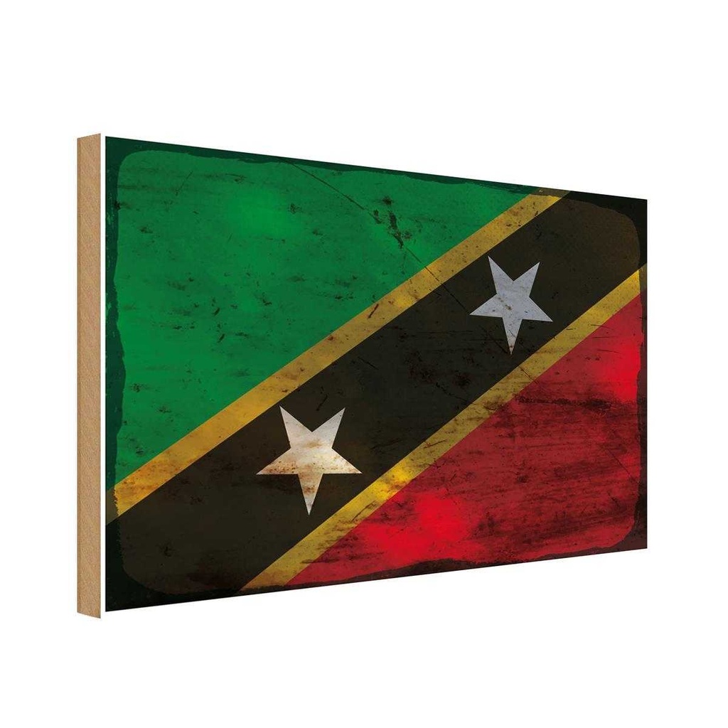 Holzschild 12x18 cm St. Kitts und Nevis Rost Flagge Fahne Wappen