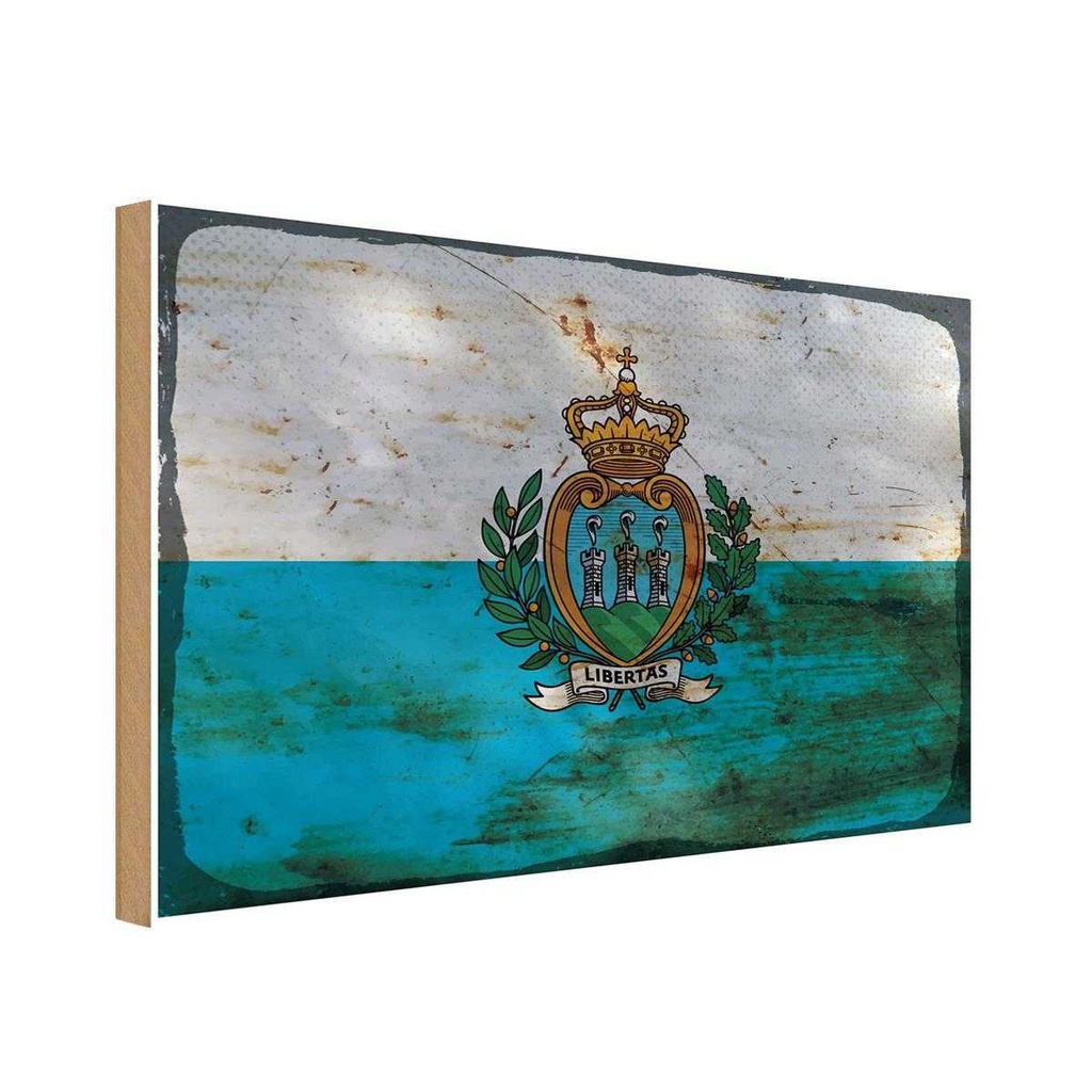 Holzschild 12x18 cm San Marino Rost Flagge Fahne Wappen