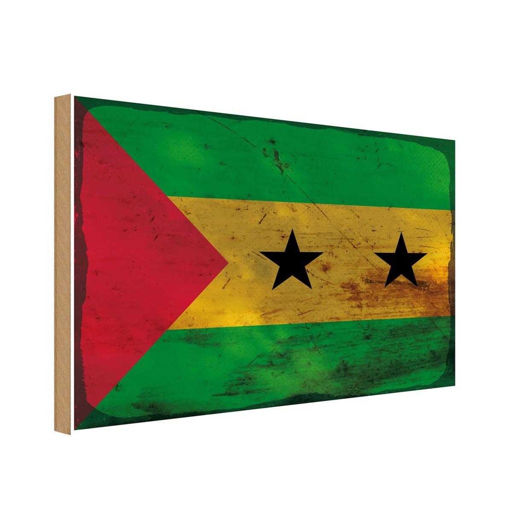 Holzschild 12x18 cm São Tomé und Príncipe Rost Flagge Fahne Wappen