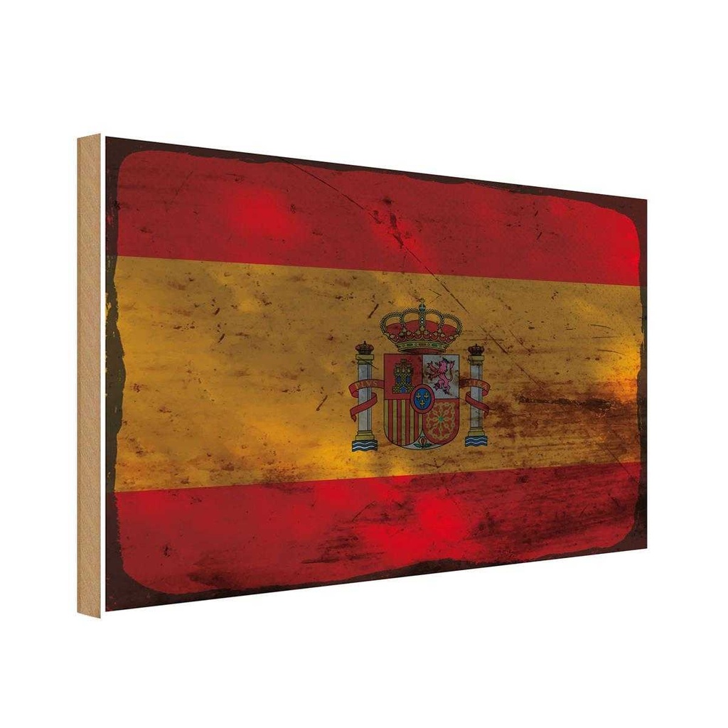 Holzschild 12x18 cm Spanien Spain Rost Flagge Fahne Wappen