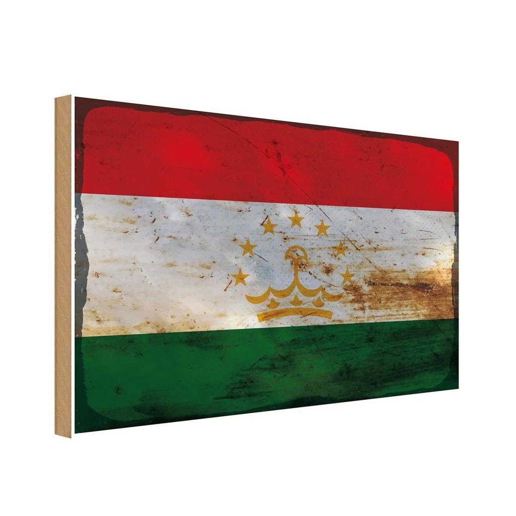 Holzschild 12x18 cm Tadschikistan Tajikistan Rost Flagge Fahne Wappen