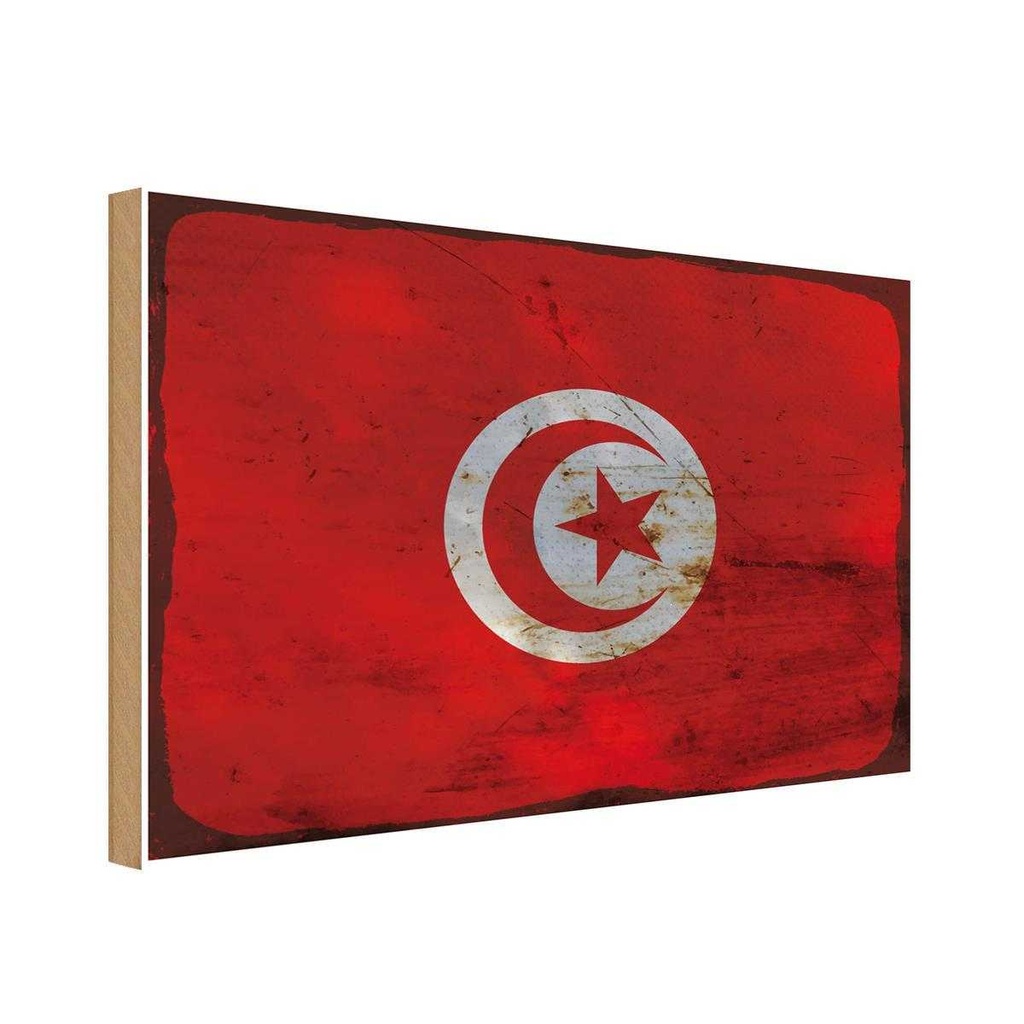 Holzschild 12x18 cm Tunesien Tunisia Rost Flagge Fahne Wappen