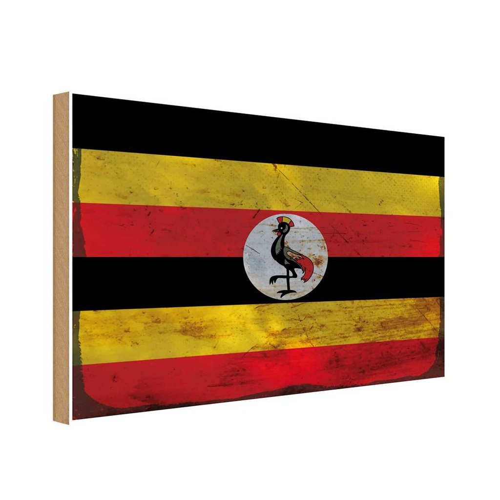Holzschild 12x18 cm Uganda Rost Flagge Fahne Wappen