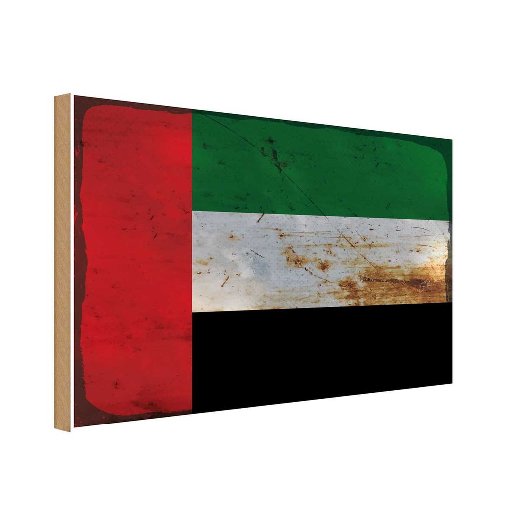 Holzschild 12x18 cm Arabische Emirate Rost Flagge Fahne Wappen