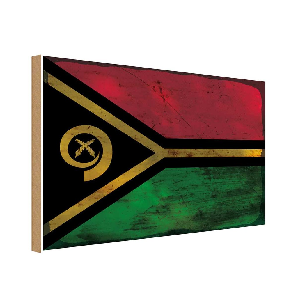 Holzschild 12x18 cm Vanuatu Rost Flagge Fahne Wappen