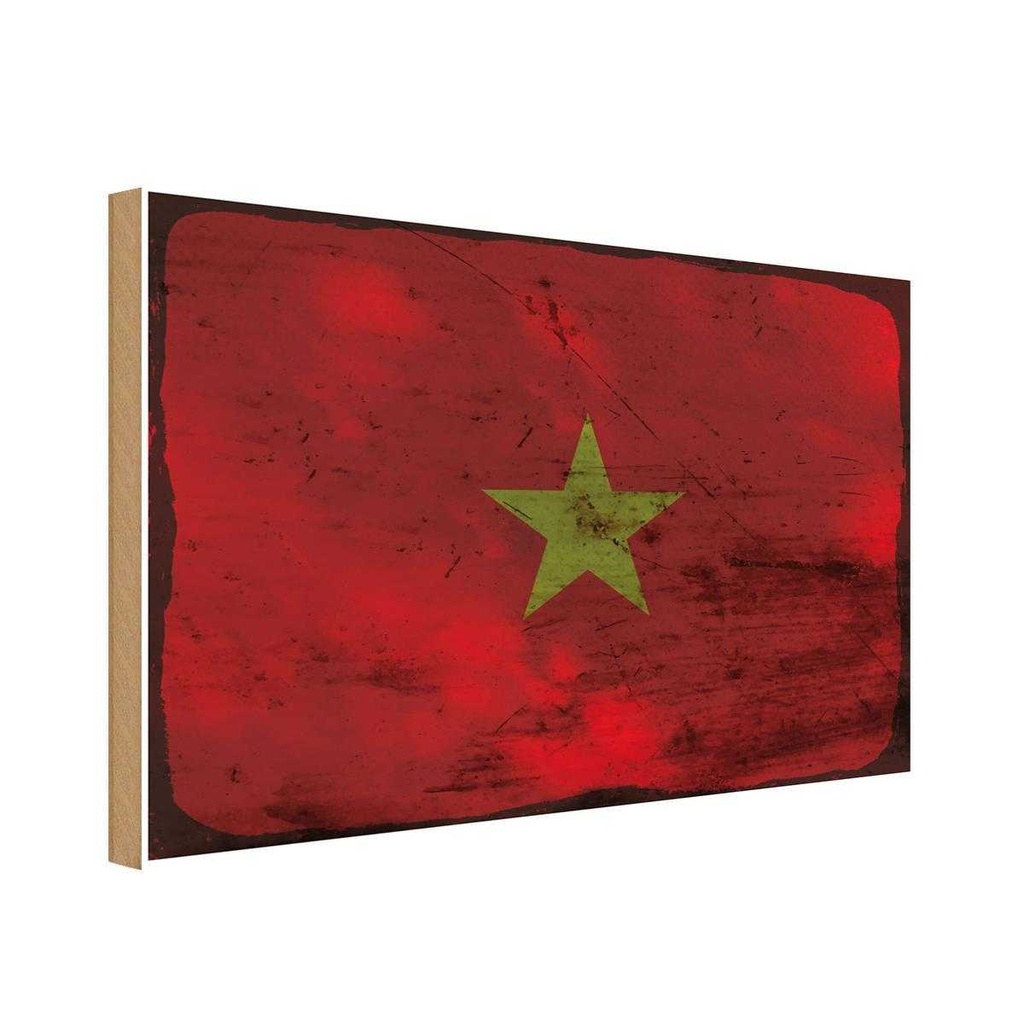 Holzschild 12x18 cm Vietnam Rost Flagge Fahne Wappen