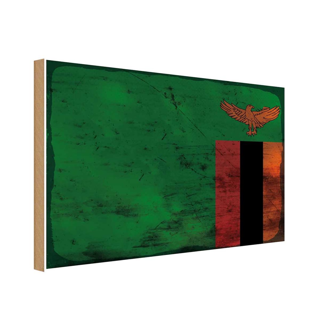 Holzschild 12x18 cm Sambia Zambia Rost Flagge Fahne Wappen