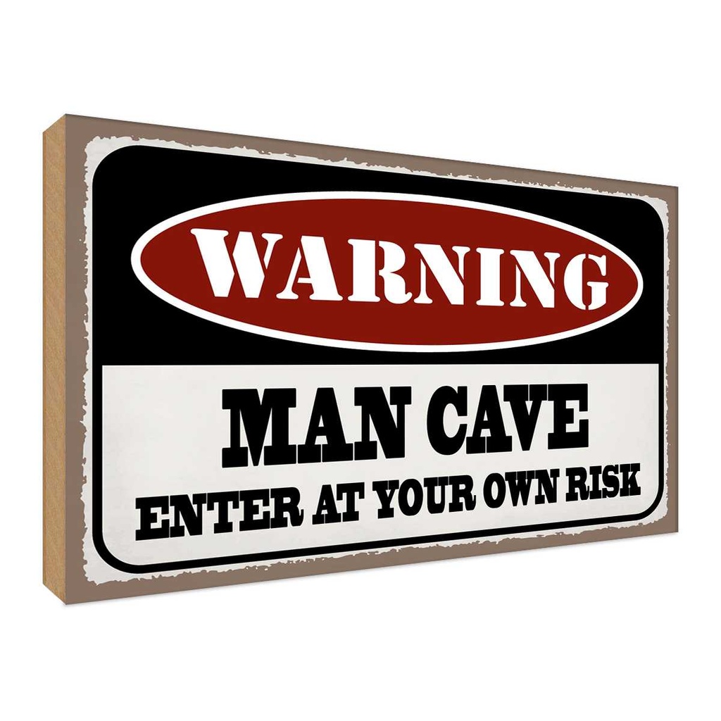Holzschild 12x18 cm Warning man cave enter at your Warnschild Hinweisschild