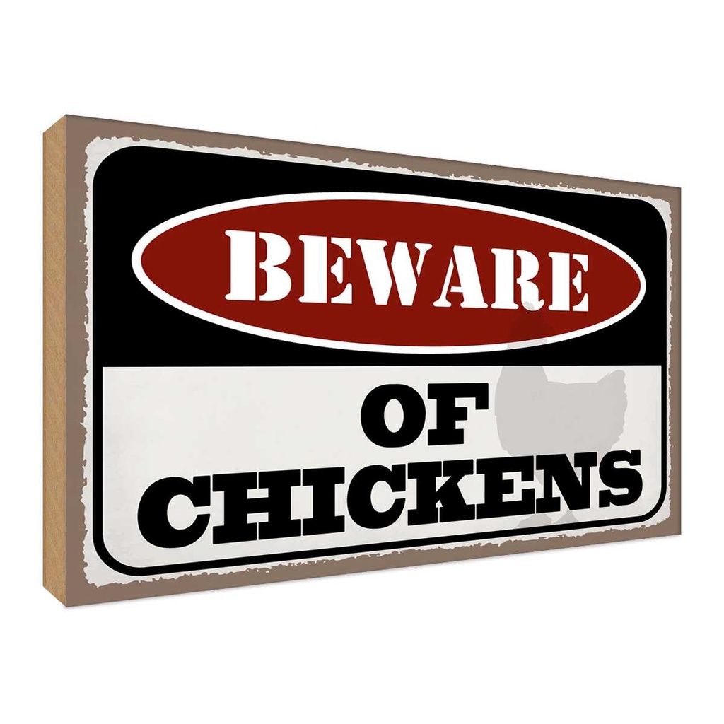 Holzschild 12x18 cm bewahre of chickens Warnschild Hinweisschild