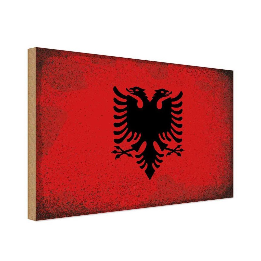 Holzschild 12x18 cm Albanien Albania Vintage Flagge Fahne Wappen