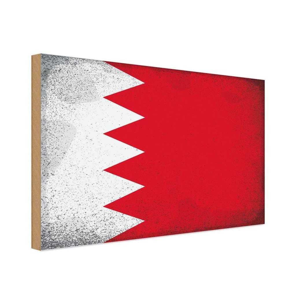 Holzschild 12x18 cm Bahrain Vintage Flagge Fahne Wappen