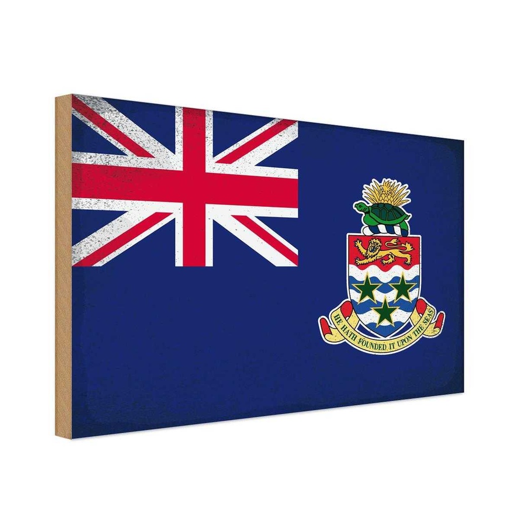 Holzschild 12x18 cm Cayman Islands Vintage Flagge Fahne Wappen