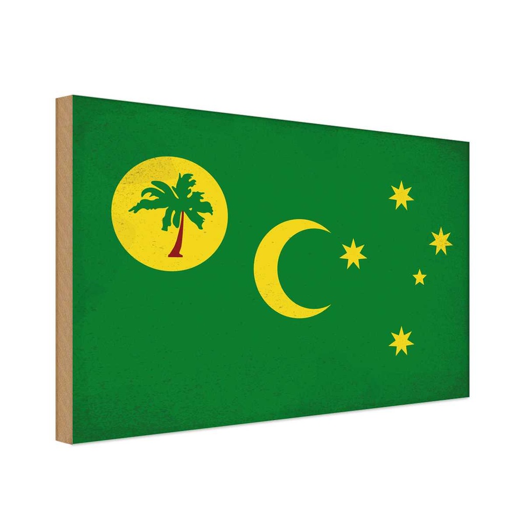 Holzschild 12x18 cm Kokosinseln Cocos Island Vintage Flagge Fahne Wappen