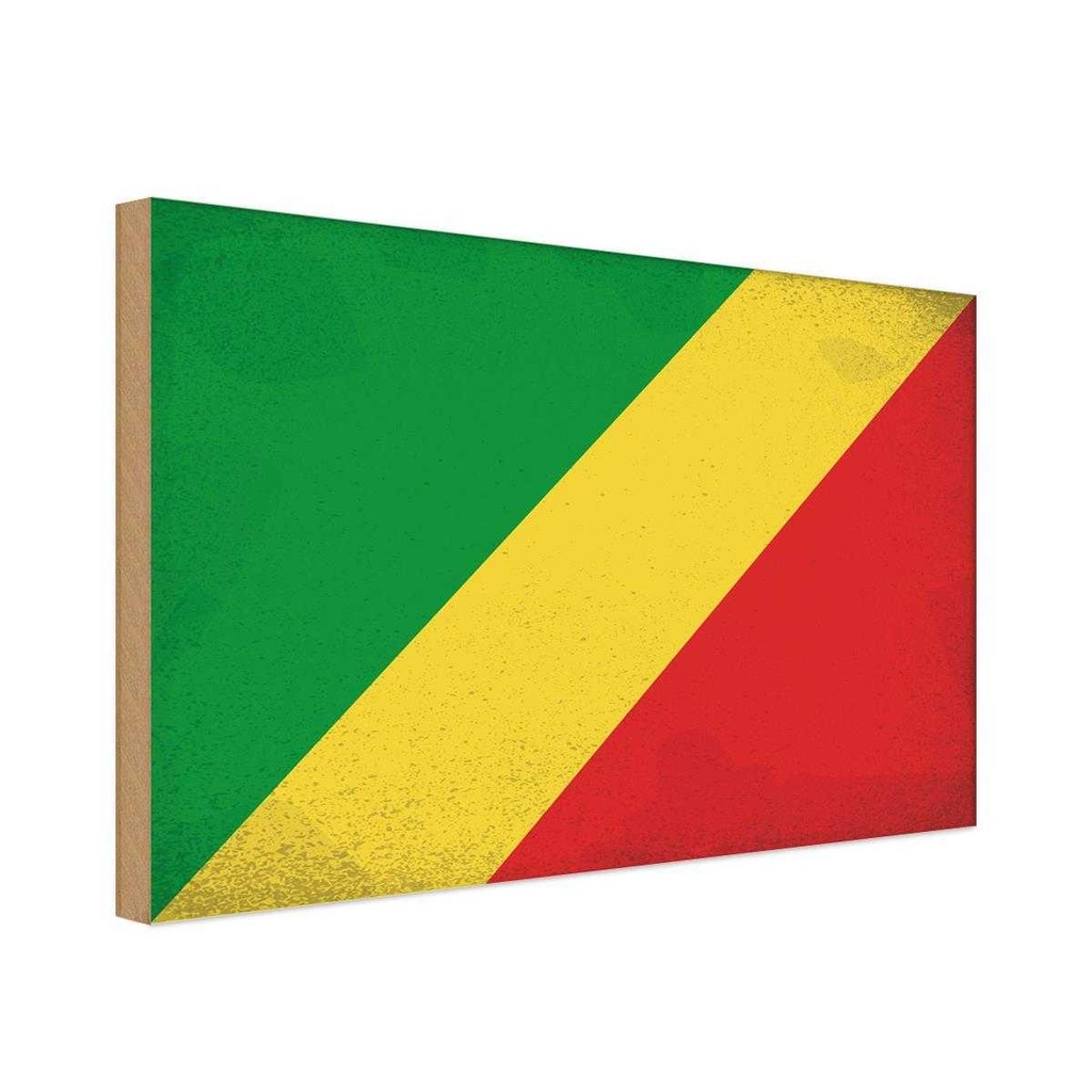 Holzschild 12x18 cm Kongo the Congo Vintage Flagge Fahne Wappen