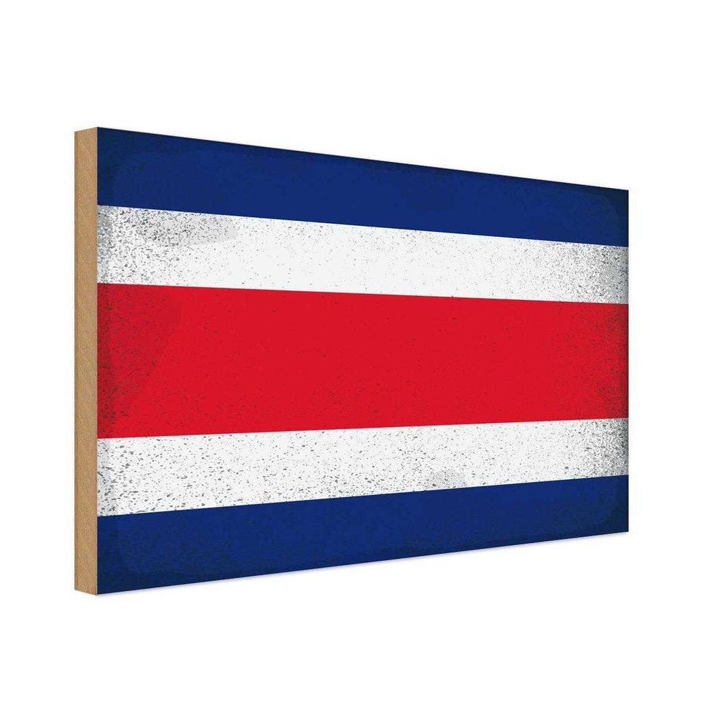Holzschild 12x18 cm Costa Rica Vintage Flagge Fahne Wappen