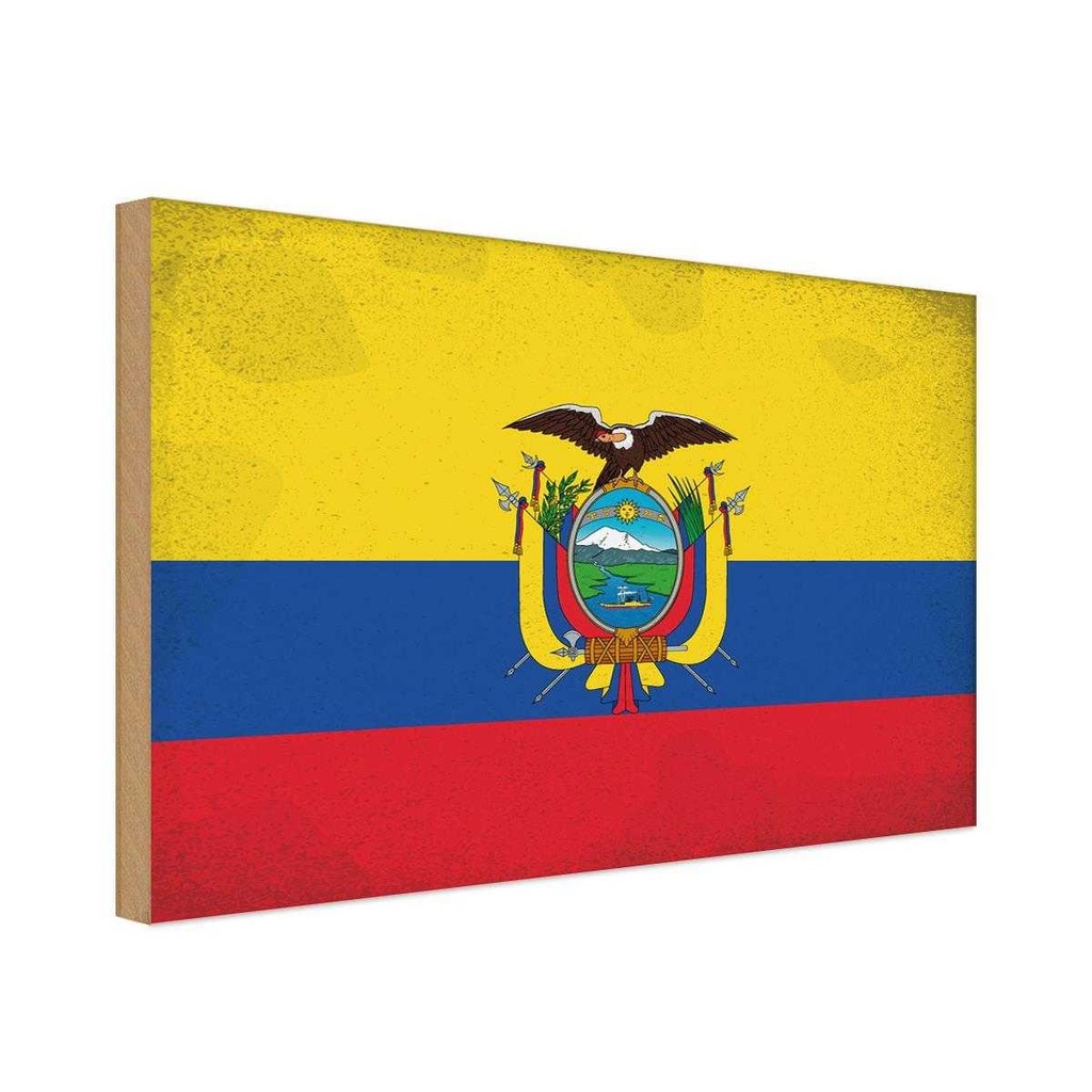 Holzschild 12x18 cm Ecuador Vintage Flagge Fahne Wappen