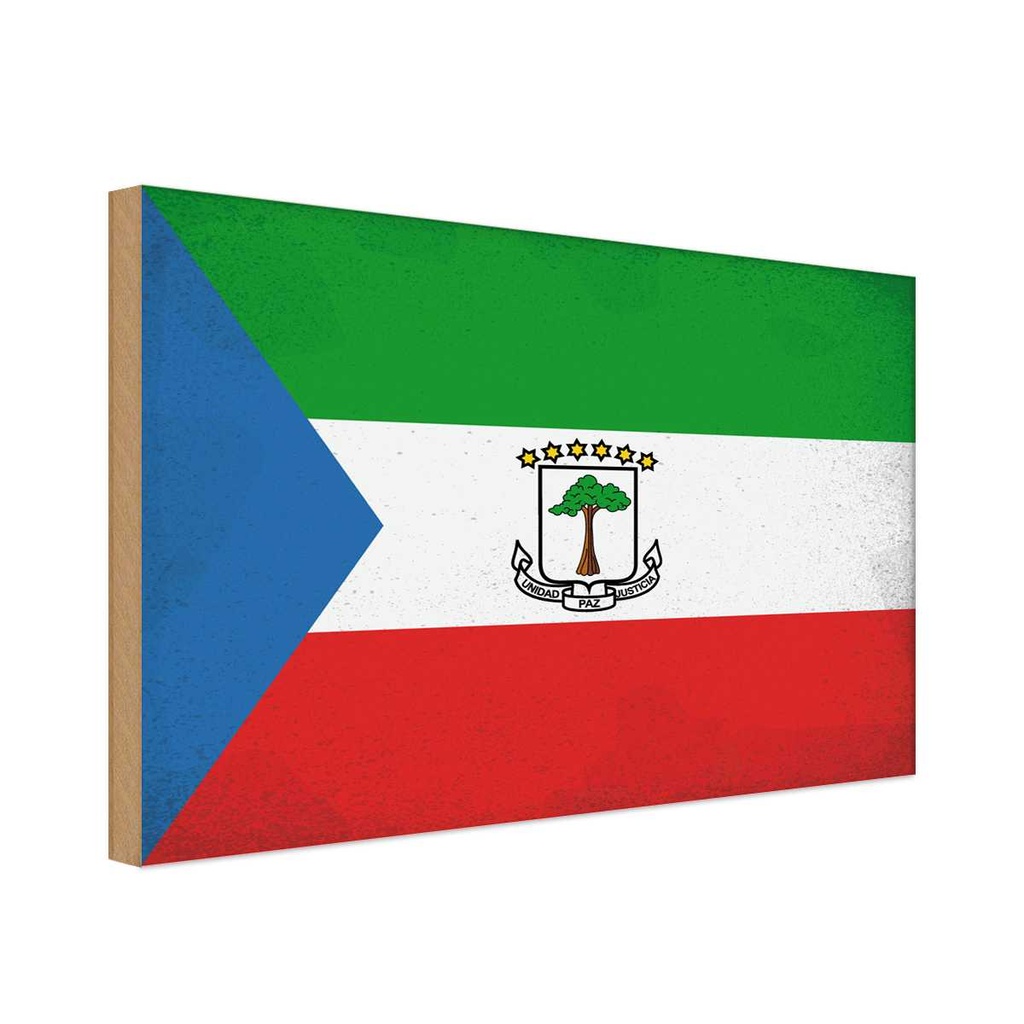 Holzschild 12x18 cm Äquatorialguinea Vintage Flagge Fahne Wappen