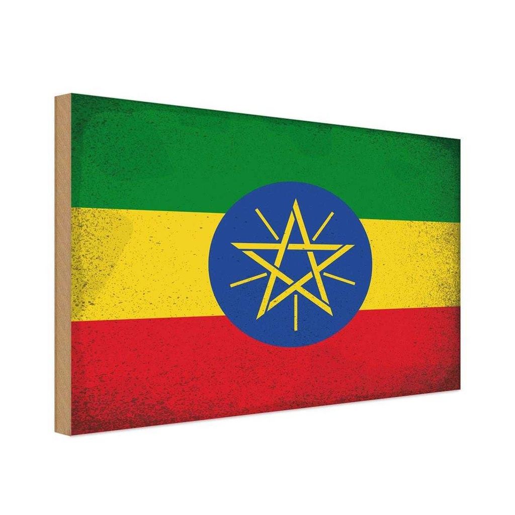 Holzschild 12x18 cm Äthiopien Ethiopia Vintage Flagge Fahne Wappen