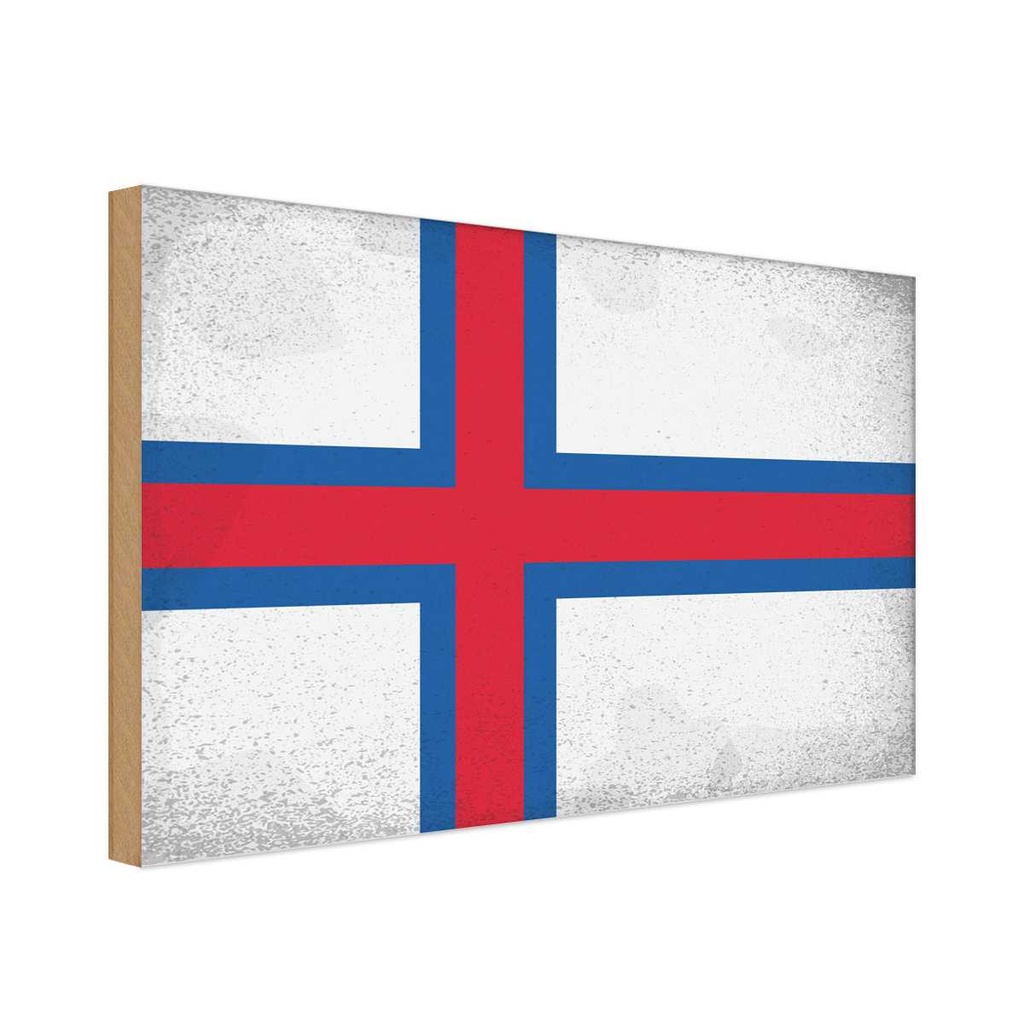 Holzschild 12x18 cm Färöer Faroe Islands Vintage Flagge Fahne Wappen