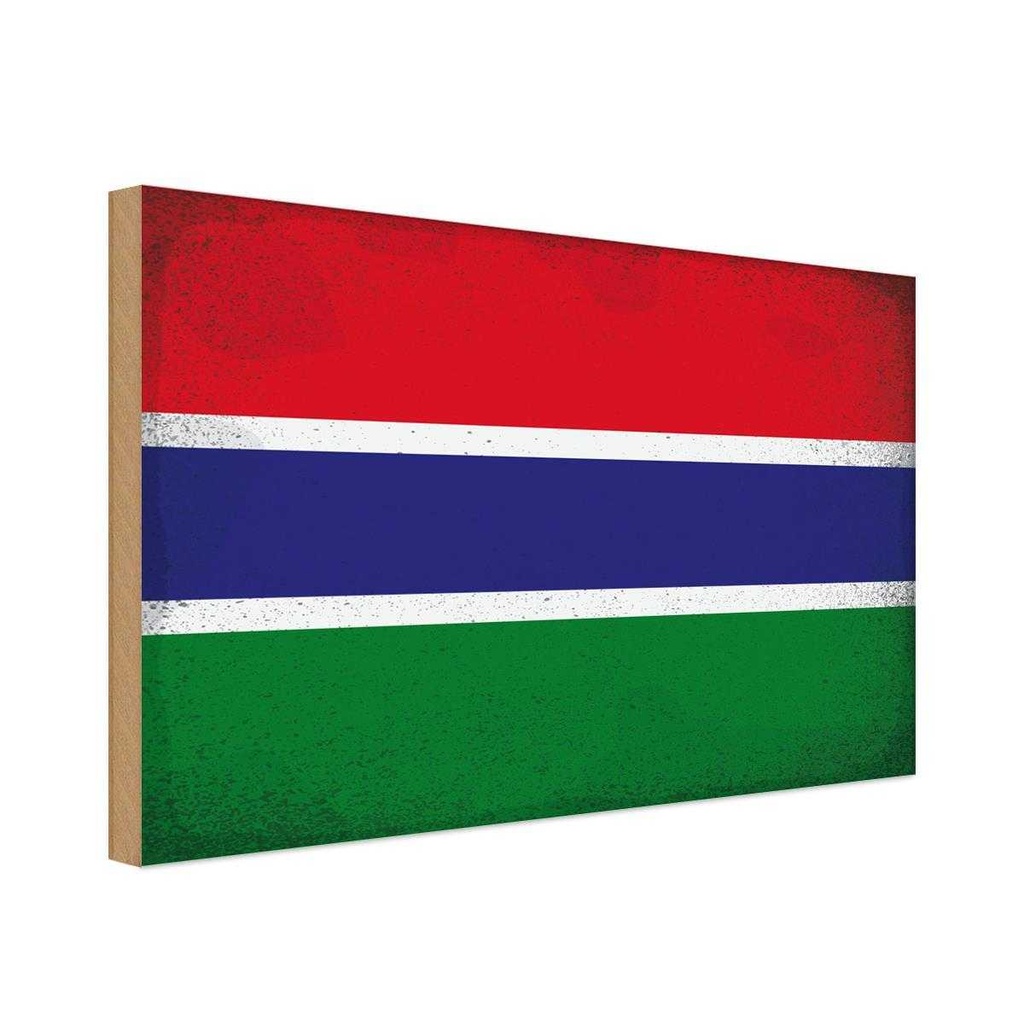 Holzschild 12x18 cm Gambia Vintage Flagge Fahne Wappen