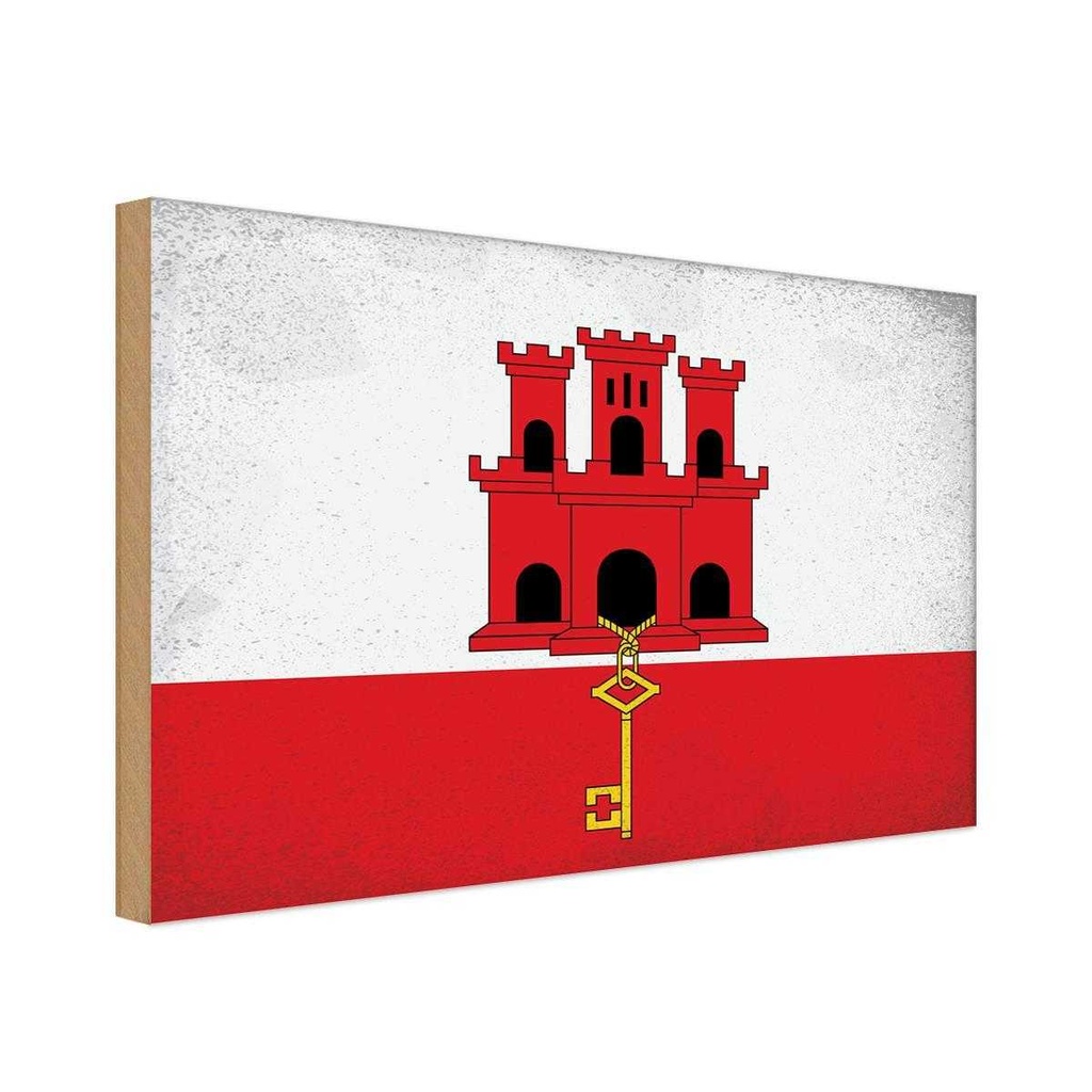 Holzschild 12x18 cm Gibraltar Vintage Flagge Fahne Wappen