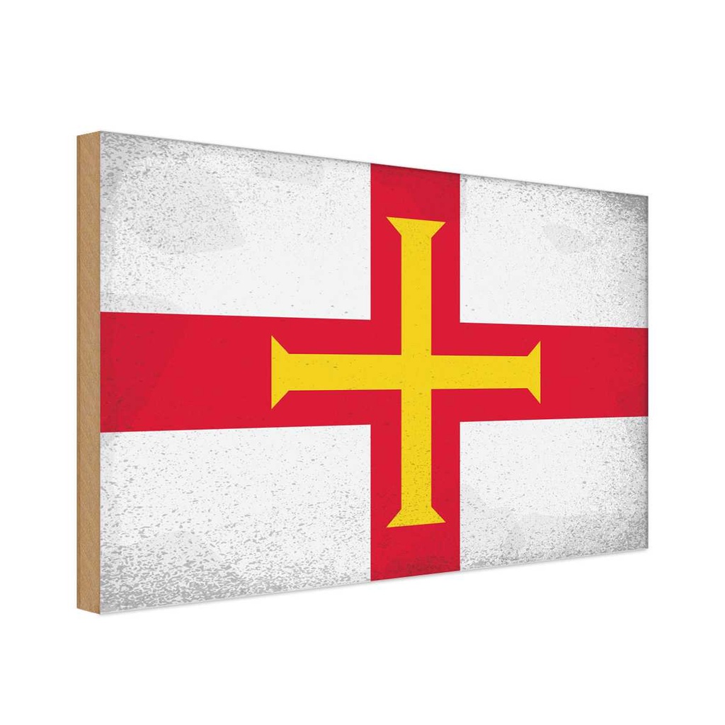 Holzschild 12x18 cm Guernsey Vintage Flagge Fahne Wappen