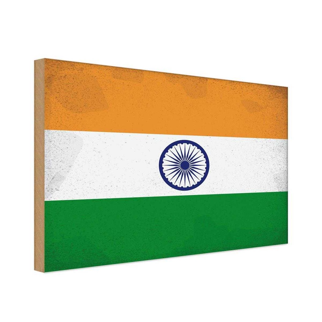 Holzschild 12x18 cm Indien India Vintage Flagge Fahne Wappen