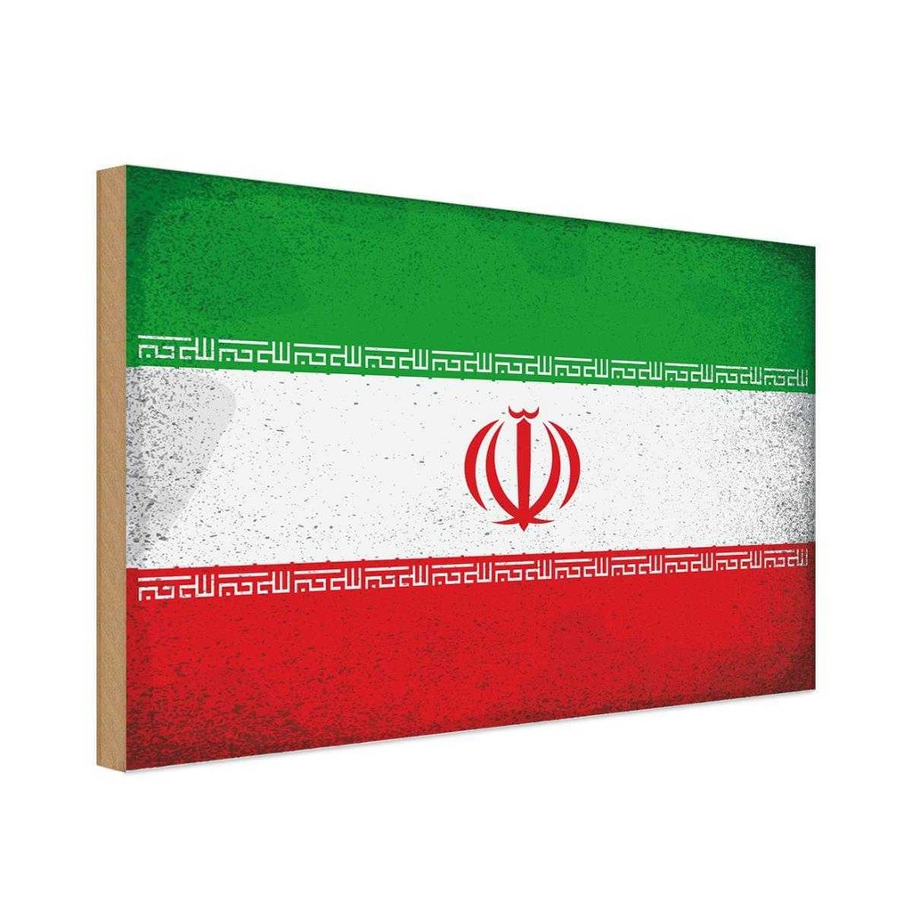 Holzschild 12x18 cm Iran Vintage Flagge Fahne Wappen