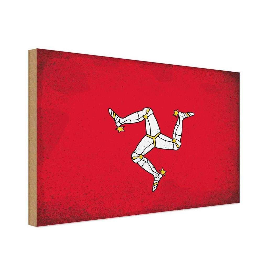 Holzschild 12x18 cm Isle of Wappen Man Vintage Flagge Fahne