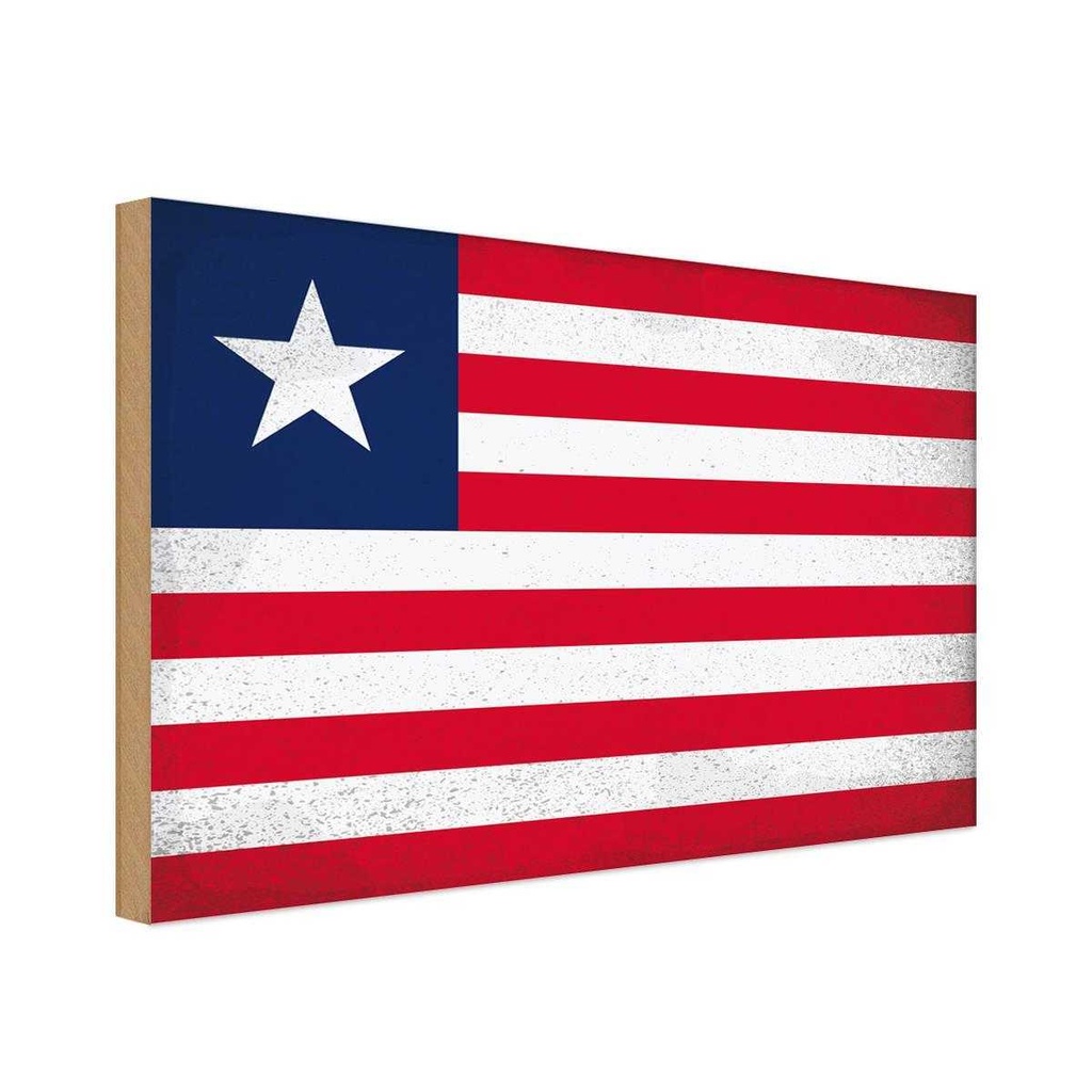 Holzschild 12x18 cm Liberia Vintage Flagge Fahne Wappen