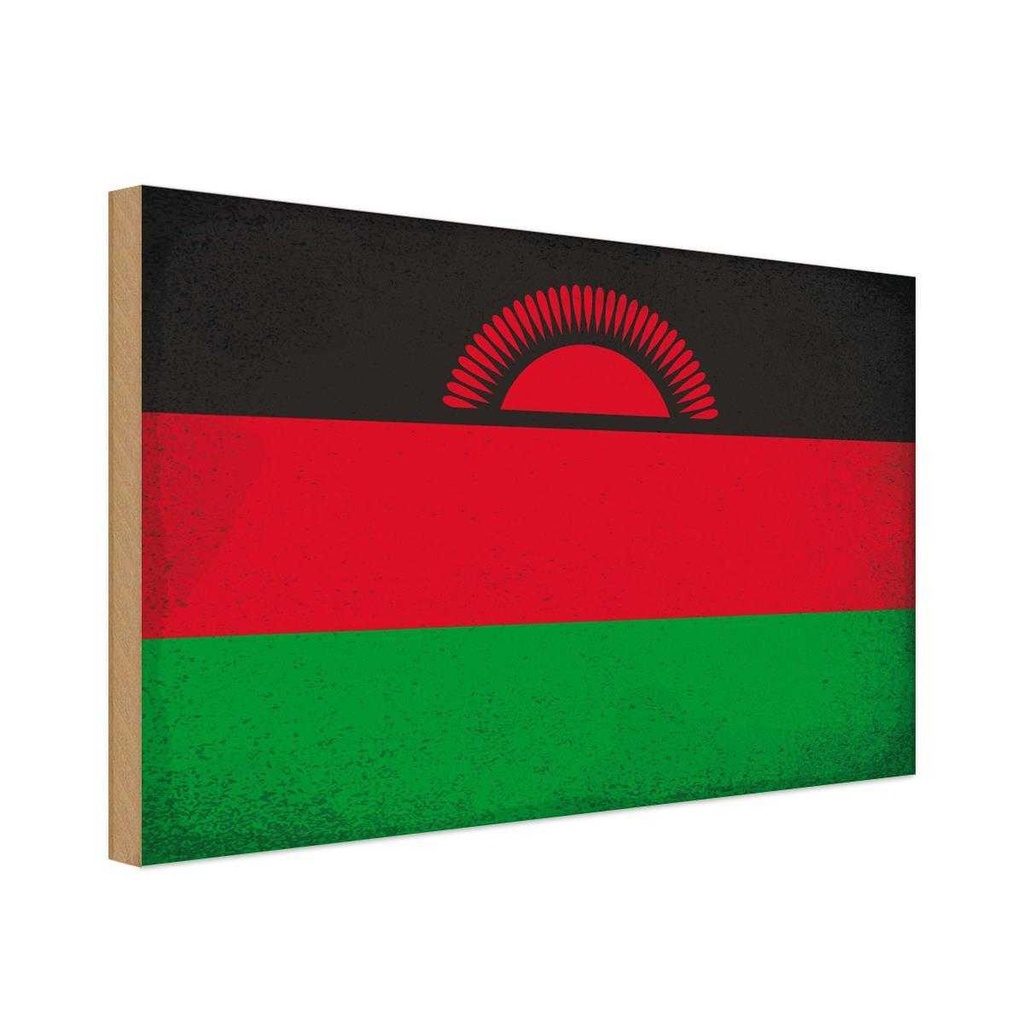 Holzschild 12x18 cm Malawi Vintage Flagge Fahne Wappen