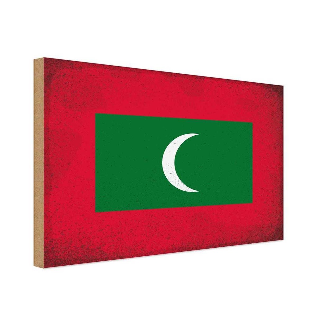 Holzschild 12x18 cm Malediven Maldives Vintage Flagge Abenteuer Reisen