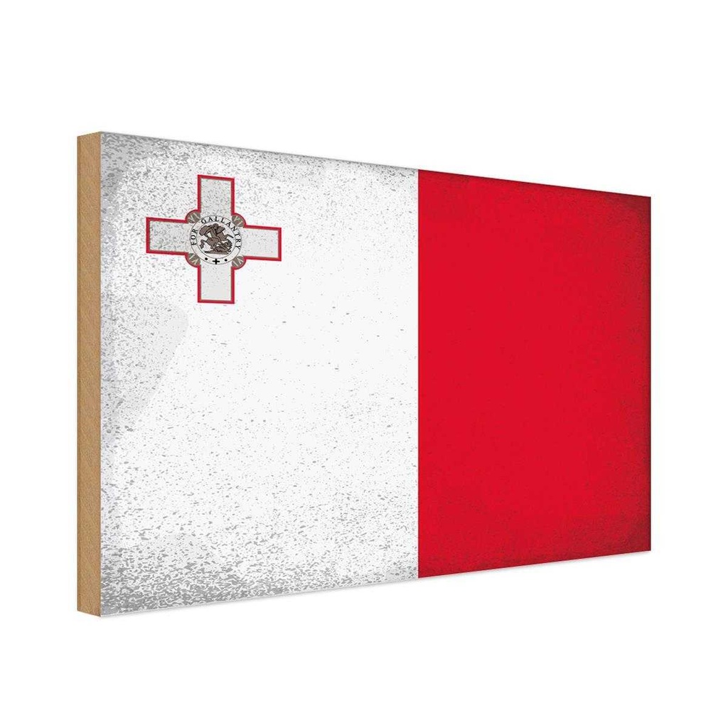 Holzschild 12x18 cm Malta Vintage Flagge Fahne Wappen