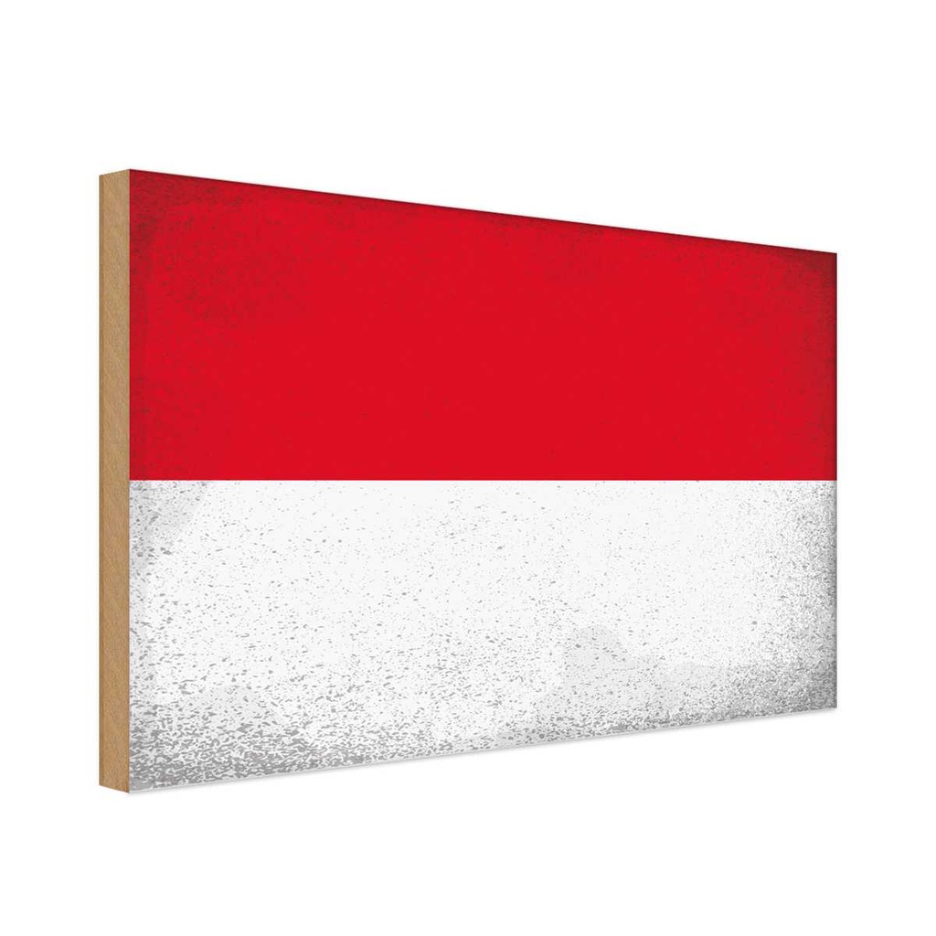 Holzschild 12x18 cm Monaco Vintage Flagge Fahne Wappen
