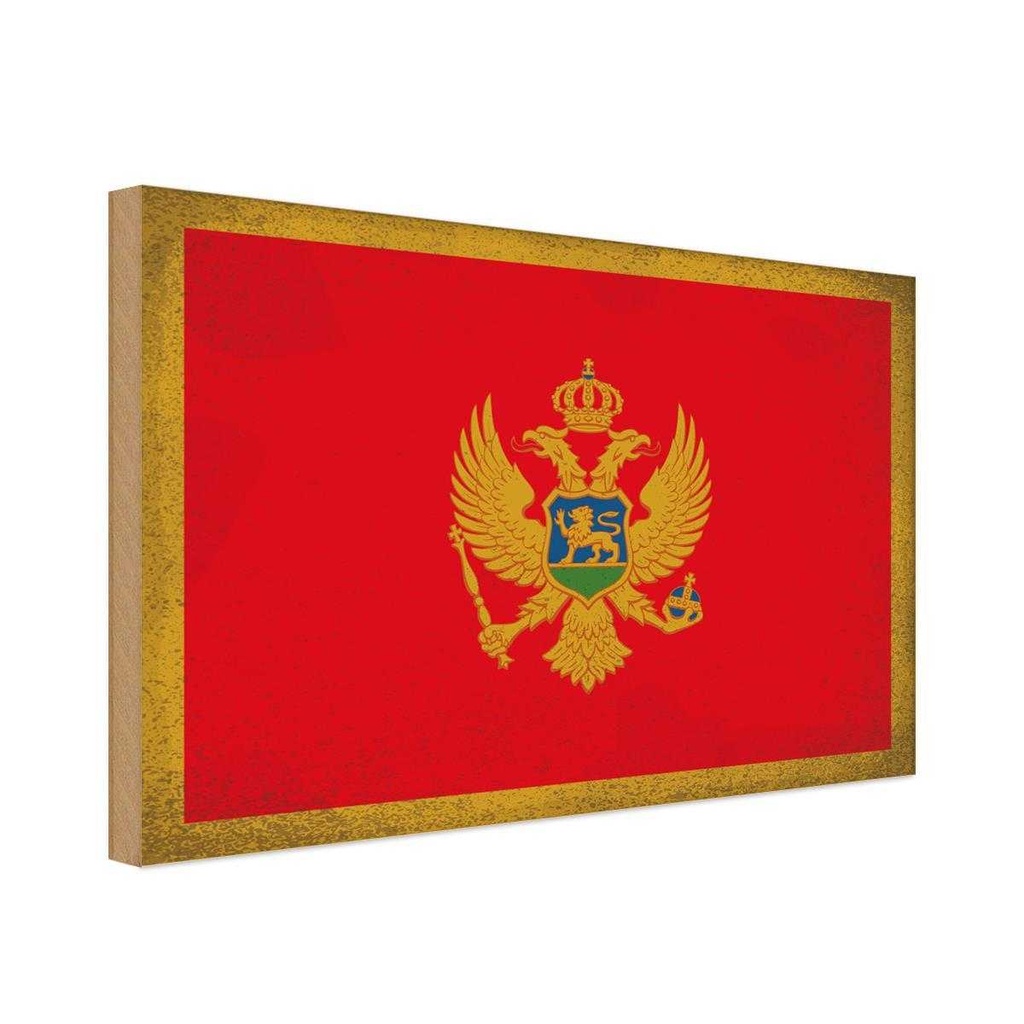 Holzschild 12x18 cm Montenegro Vintage Flagge Fahne Wappen