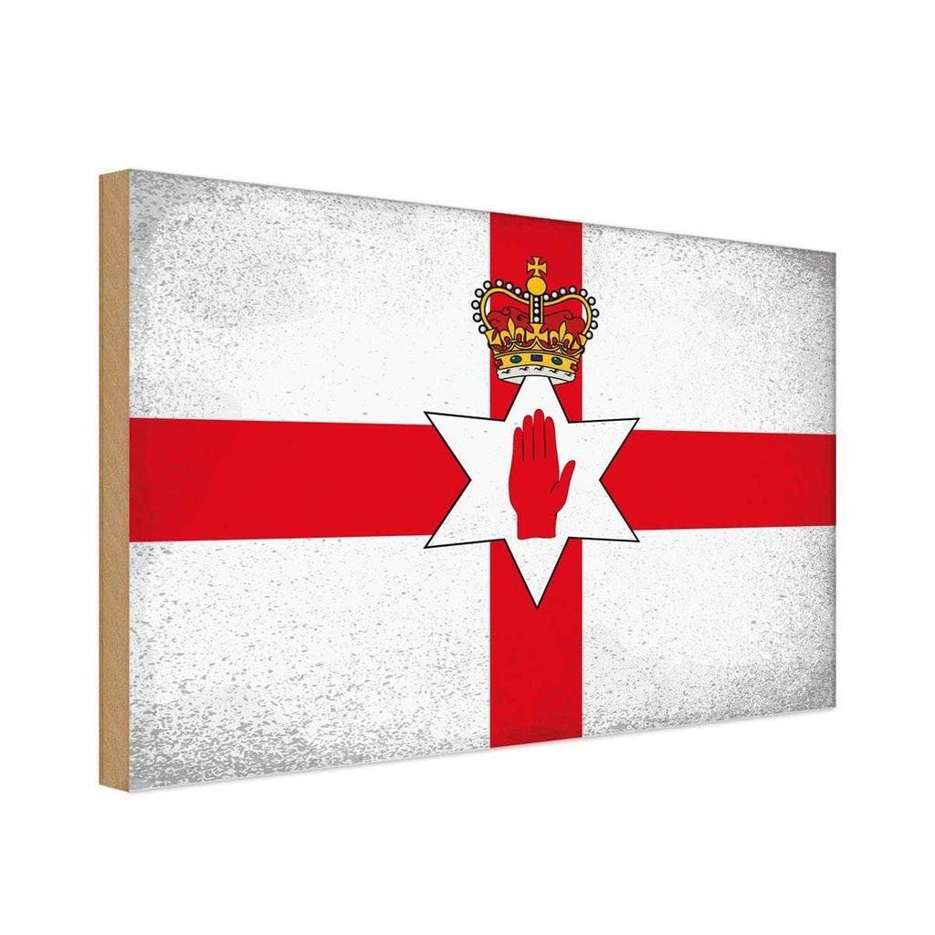 Holzschild 12x18 cm Nordirland Vintage Flagge Fahne Wappen