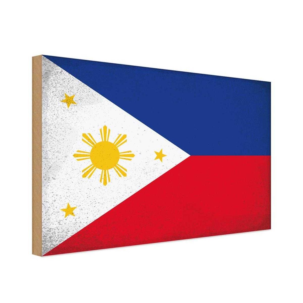 Holzschild 12x18 cm Philippinen Philippines Vintage Flagge Fahne Wappen