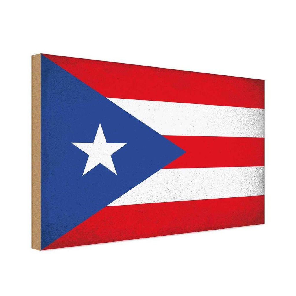 Holzschild 12x18 cm Puerto Rico Vintage Flagge Fahne Wappen