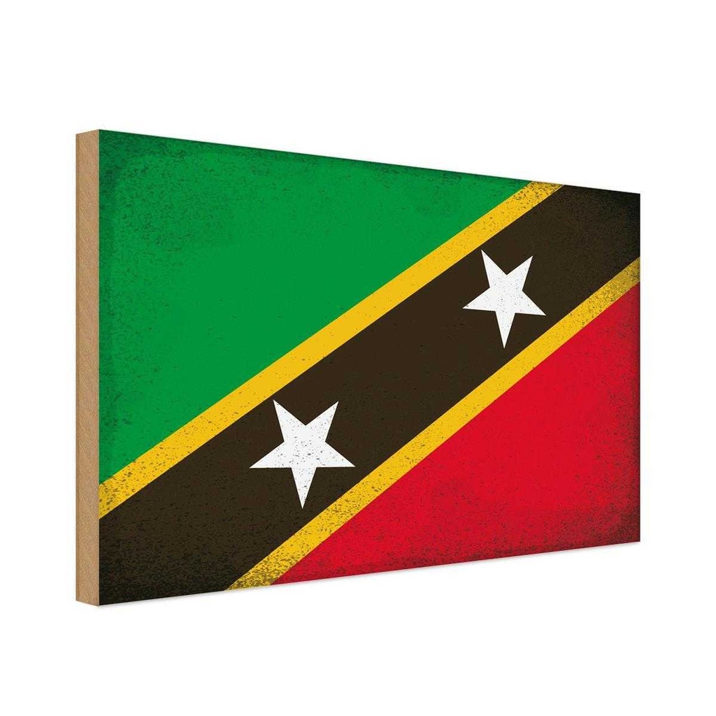 Holzschild 12x18 cm St. Kitts und Nevis Vintage Flagge Fahne Wappen