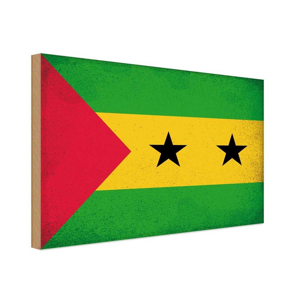Holzschild 12x18 cm São Tomé und Príncipe Vintage Flagge Fahne Wappen