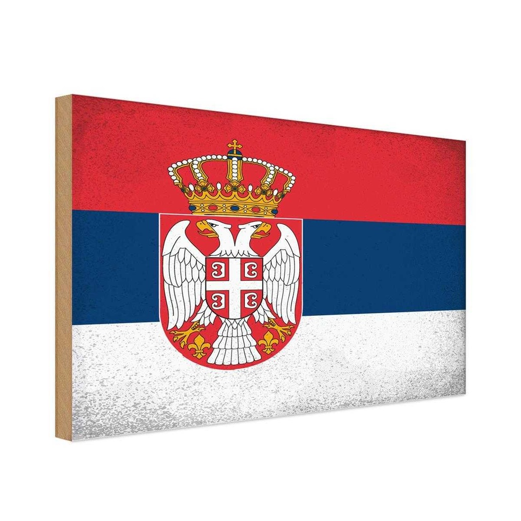 Holzschild 12x18 cm Serbien Serbia Vintage Flagge Fahne Wappen