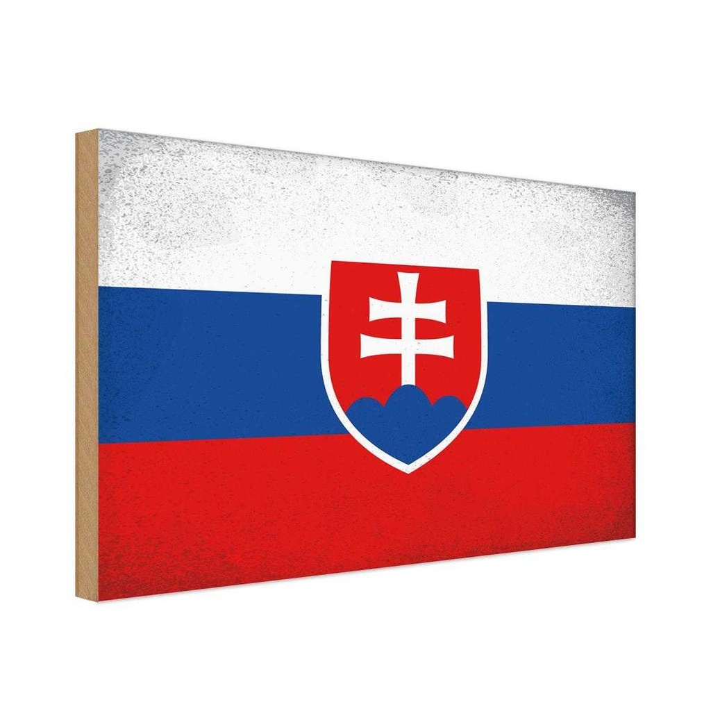Holzschild 12x18 cm Slowakei Slovakia Vintage Flagge Fahne Wappen