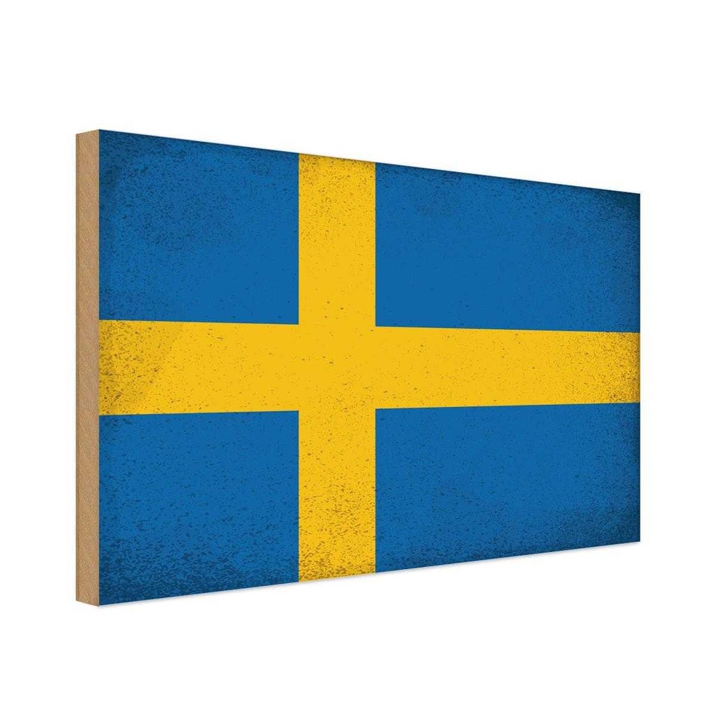 Holzschild 12x18 cm Schweden Sweden Vintage Flagge Fahne Wappen
