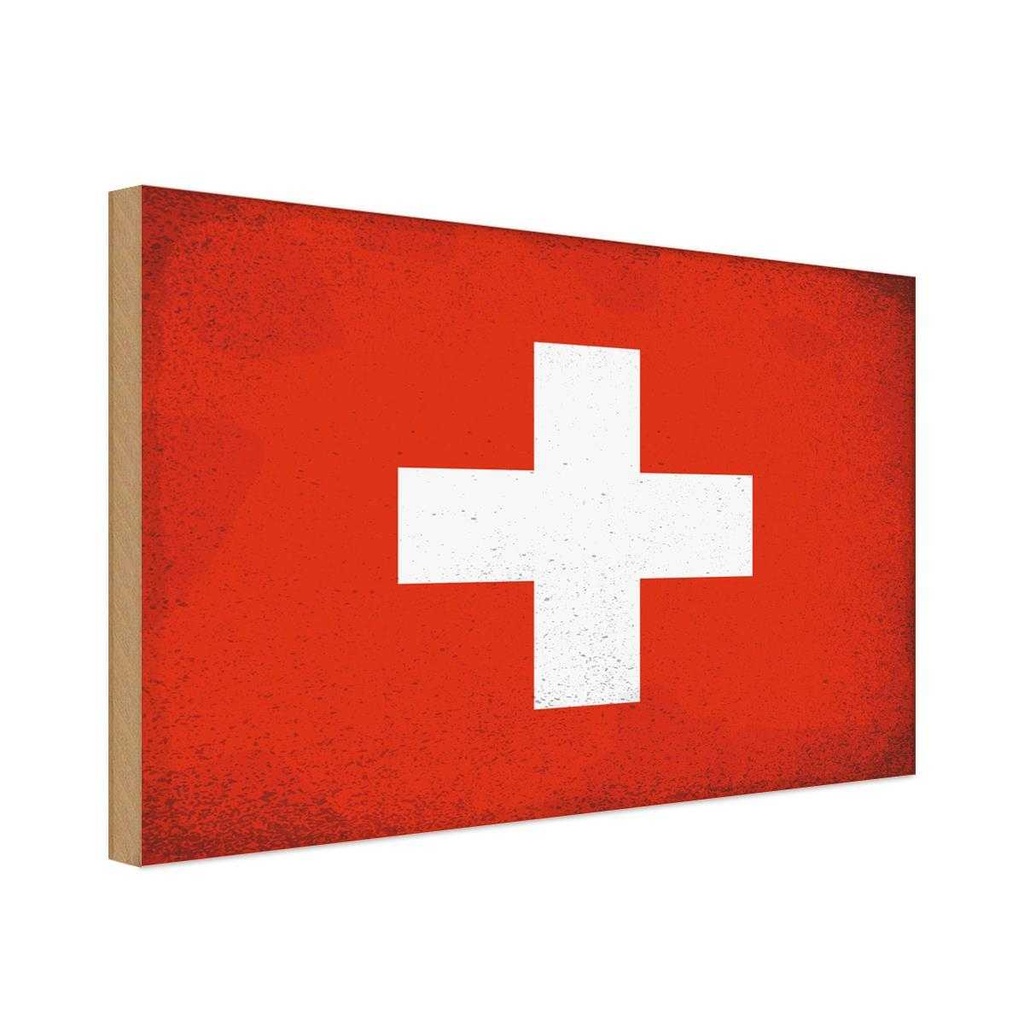 Holzschild 12x18 cm Schweiz Switzerland Vintage Flagge Fahne Wappen