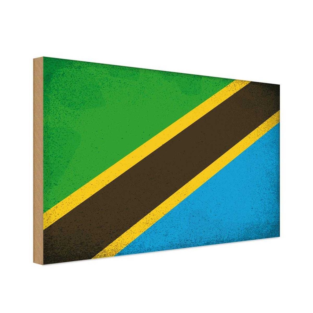 Holzschild 12x18 cm Tansania Tanzania Vintage Flagge Fahne Wappen