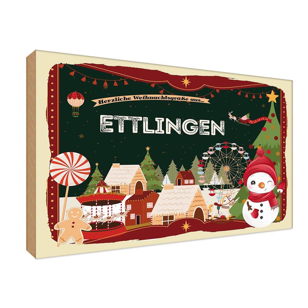 Holzschild 12x18 cm Weihnachten ETTLINGEN
