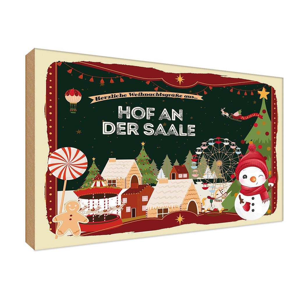 Holzschild 12x18 cm Weihnachten HOF AN DER SAALE