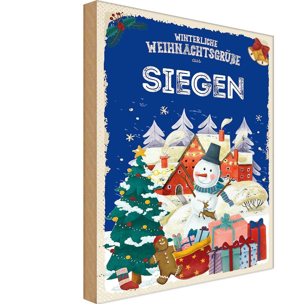 Holzschild 18x12 cm Weihnachtsgrüße aus SIEGEN Weihnachten