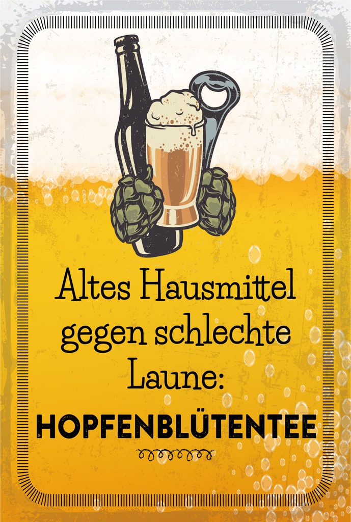[LA-1806485-H] Holzschild 18x12 cm Altes Hausmittel Hopfenblütentee